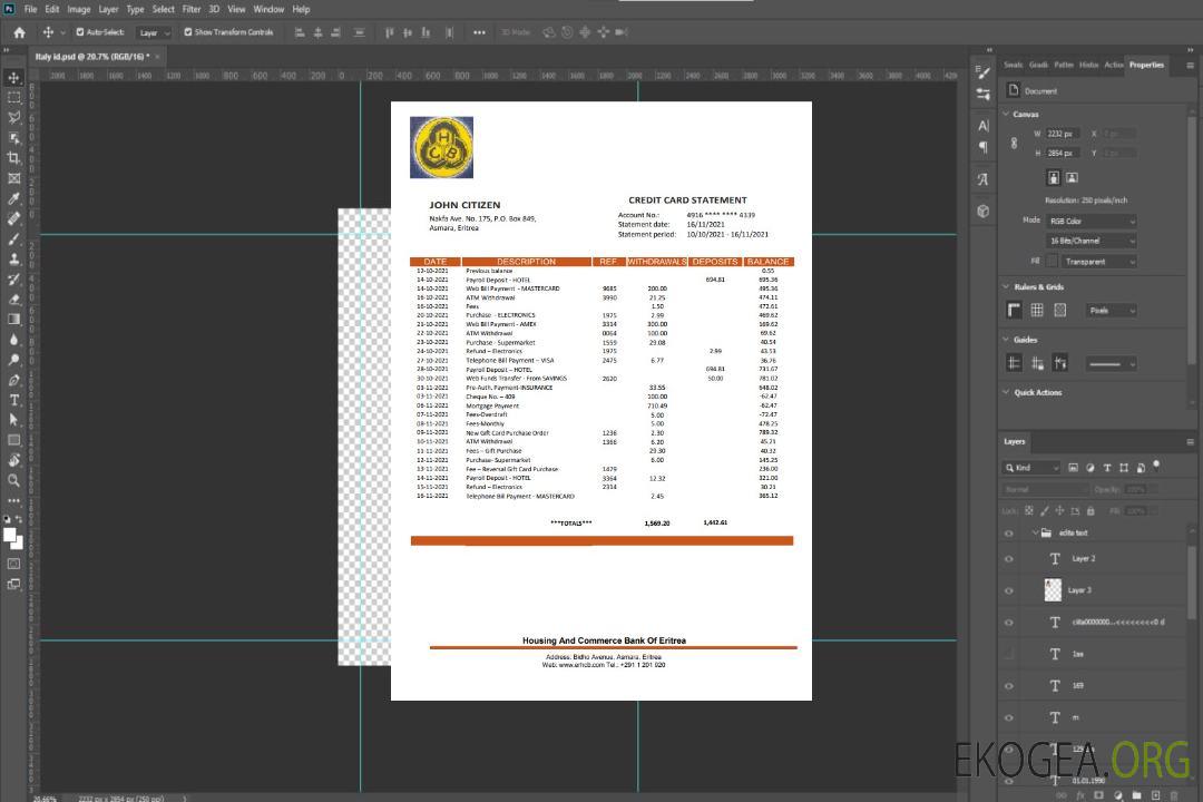 Modèle de relevé bancaire de l'Érythrée pour le logement et le commerce, format Word et PDF template Modèle de relevé bancaire de l'Érythrée pour le logement et le commerce, format Word et PDF template